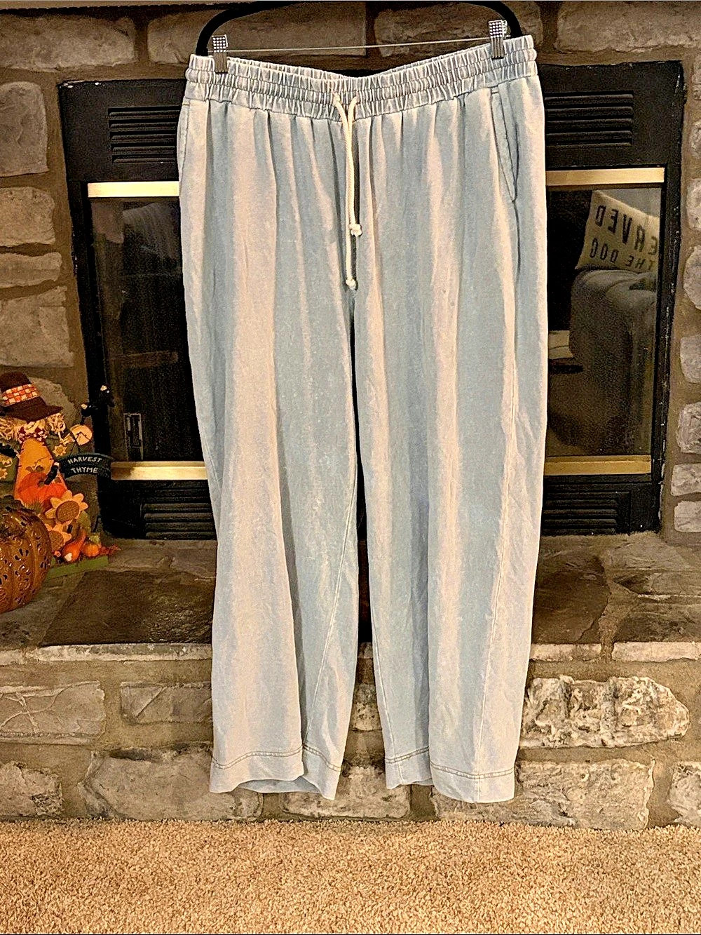 Cozy Knit Wide Leg Jeans in Blue